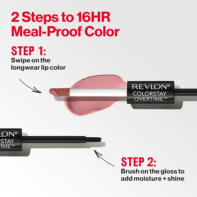 Revlon Liquid Lipstick with Clear Lip Gloss, ColorStay Overtime Lipcolor, Dual Ended with Vitamin E, 020 Constantly Coral, 0.07 Fl Oz