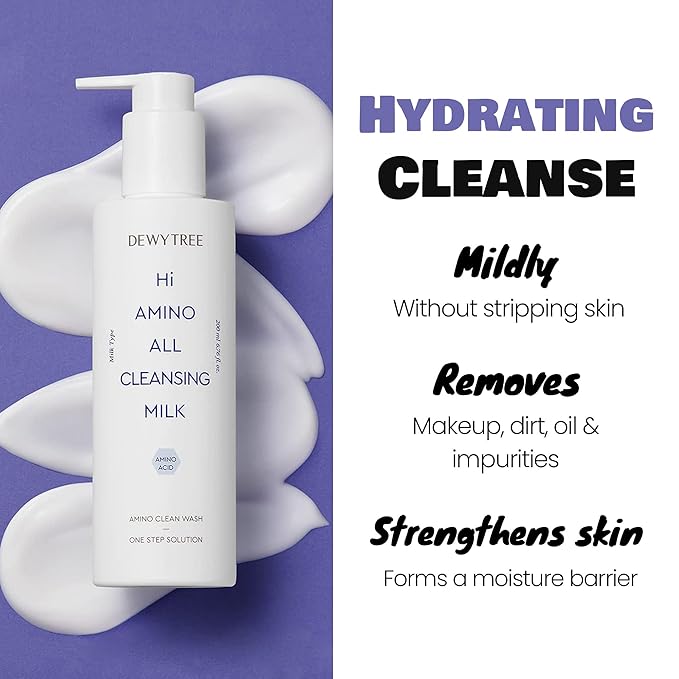 DEWYTREE Hi Amino All Cleansing Milk - Hydrating Facial Cleanser for Sensitive Skin | Amino Acid Face Lotion Oil Cleanser Korean Exfoliating Face Wash | Face Cleanser for Women & Men (6.76fl oz)