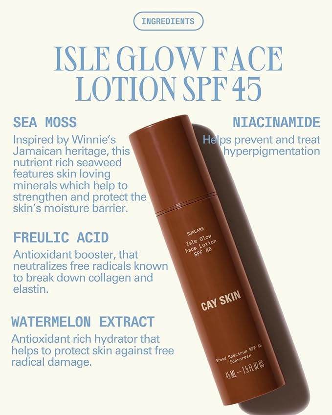 Cay Skin Isle Glow Face Moisturizer SPF 45 – Illuminating Moisturizer, Broad Spectrum Sunscreen + Makeup Primer – Lightweight, Pearlescent Formula with Radiant Finish for All Skin Types – 1.5 oz.
