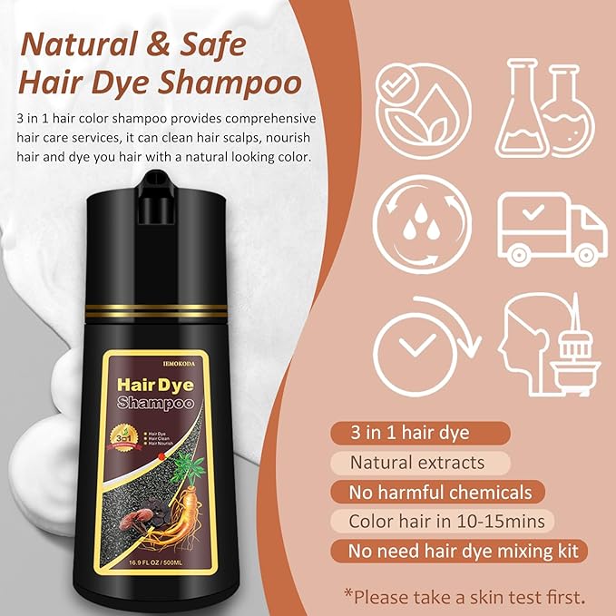 Chestnut Brown Hair Dye Shampoo, Instant Hair Dye for Men & Women, Long lasting Color SHampoo Hair Dye for All Hair Types, Esay to Use Shampoo Para Canas 16.9 Fl Oz (Chestnut brown)