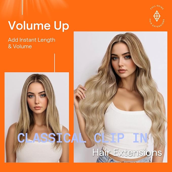 Full Shine Human Hair Clip in Extensions Balayage Clip in Hair Extensions Remy Hair Golden Brown to Dark Blonde Hair Extensions Clip ins Human Hair for Women Double Weft 7 Pcs 20 Inch 120 G