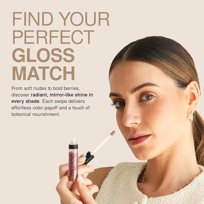 Palladio Lip Gloss, Pure Natural, Non-Sticky Lip Gloss, Contains Vitamin E and Aloe, Offers Intense Color and Moisturization, Minimizes Lip Wrinkles, Softens Lips with Beautiful Shiny Finish