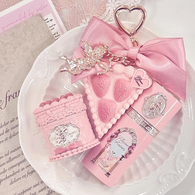 Flower Knows Strawberry Cupid 12-Piece Makeup Gift Box Set,Lip Cream×2+Liquid Blush×2+Makeup Palette×1+Hand Mirror×1+Solid Perfume×1+Hair Clip×1+Cushion Powder Puff×2+Eyeshadow Brush×1+Gift Box×1