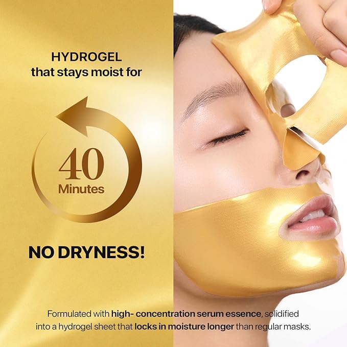 Nature Republic 2-Step Ginseng Gold Silk Hydrogel face Mask, Hydrating Overnight gold mask, Ginseng Niacinamide & Silk Amino Acid,Royal Jelly Extract, Holiday Gifts, Korean Skin Care 34.5g x4ea
