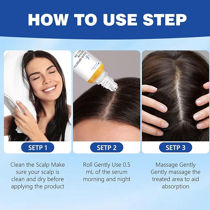 Hair Growth Roll-On Serum - 3% Rosemary, 3% Redensyl, 2% AnaGain + Biotin & Niacinamide, Portable Roller for Targeted Scalp Nourishment, No-Rinse Formula & Fast Absorbing, Easy to Apply Anywhere