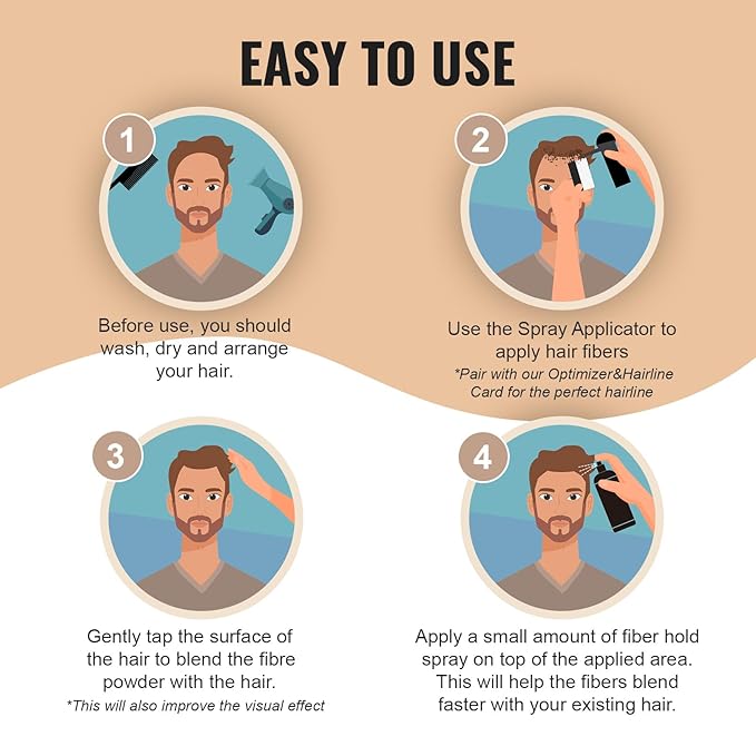 Hair Fibers for Thinning Hair, Dark Brown, Professional 5-in-1 Hair & Beard Styling Set, Include Applicator Pump, Fiber Hold Spray, Application Card, Hairline Comb,Hair Powder for Women & Men