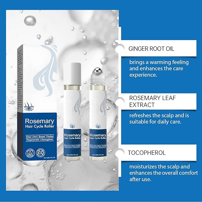 Rosemary Hair Growth Roll On Serum – Scalp Nourishment, Reduce Hair Loss & Follicle Strengthener for Thicker, Fuller Hair, All Hair Types, 1 fl oz