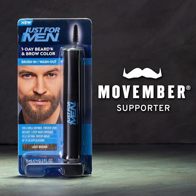 Just for Men 1-Day Beard & Brow Color, Temporary Color for Beard and Eyebrows, For a Fuller, Well-Defined Look, Up to 30 Applications, Light Brown, Ships in Eco-Friendly Packaging (Pack of 3)