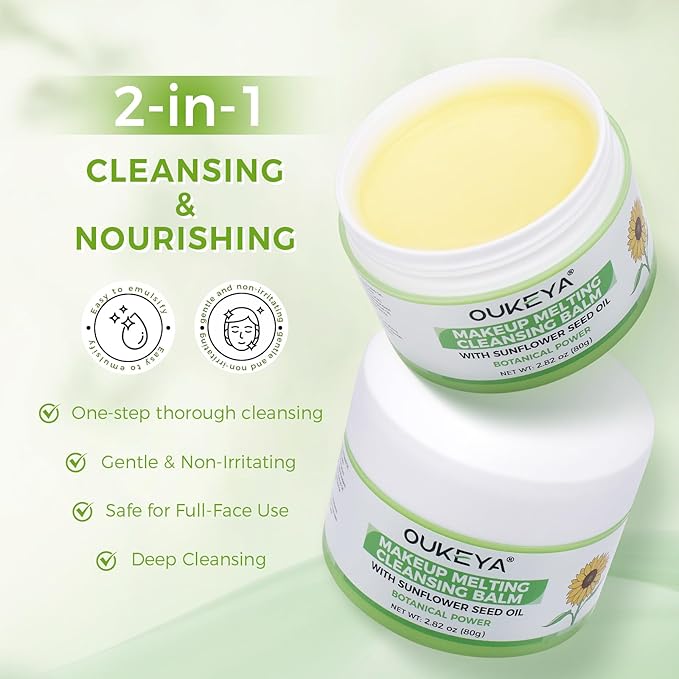 OUKEYA Cleansing Balm - Moisturizing Makeup Remover | Natural Ingredients | Suitable for All Skin Types to Gently Meltaway Mascara, Eyeliner and Makeup |- Gently Removes Dirt & Impurities 80g