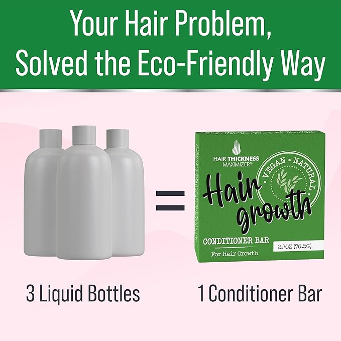 Conditioner Bar for Hair Growth. Eco Friendly, Vegan, Color Safe, pH Balanced. Solid Conditioner Bar Equal To 3 Liquid Bottles. Zero Plastic, USA Made, Strengthening & Dry Hair Relief