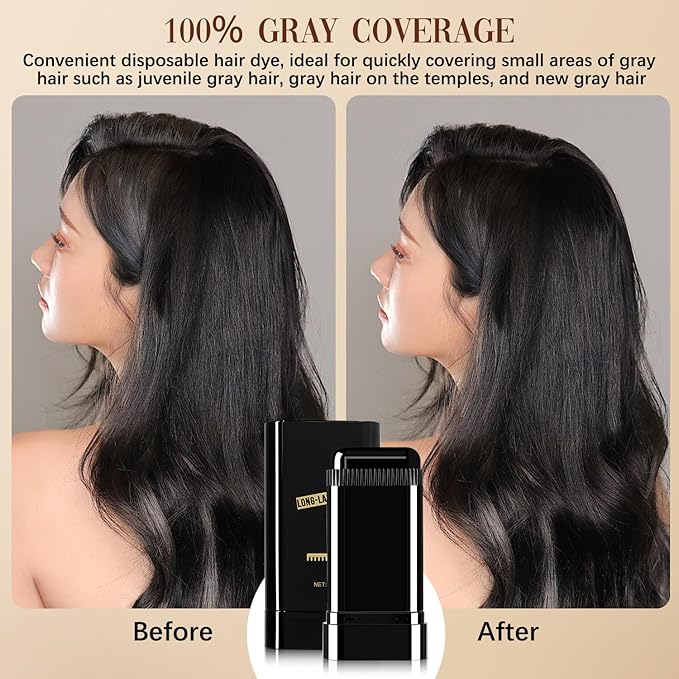 Hair Color Stick, Waterproof and Sweat-Proof Hair Dye Comb, Portable Color Touch-Up Hair Dye Sticks With Comb For Gray Hair Coverage, Cover Gray Hair Color Correction Sticks for Women & Men (Black)