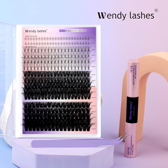 DIY Natural Lash Clusters Kit,Individual False Eyelashes Wispy Cluster Eyelash Extensions 12-18mm Mixed D/3D Curl Eyelash Clusters Kit with Lash Bond and Seal,Lash Tweezers for Self Use(D-60/80D Kit)