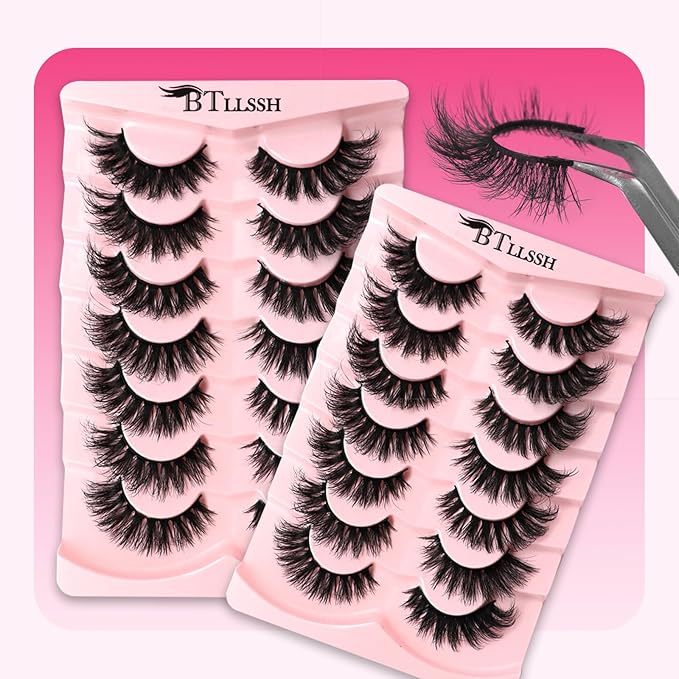 False Eyelashes Wispy Lashes Natural Look Fake Eyelashes Cat Eye Lashes Mink Fluffy Strip False Lashes Fox Eye Lashes Pack 14 Pairs