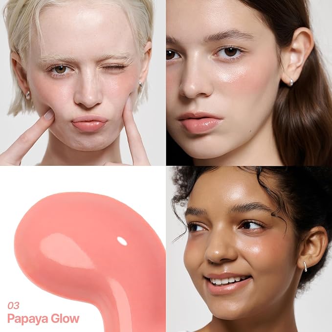 2aN Heart Wearing Liquid Cheek (0.15oz) – Dewy Liquid Blush with Soft Glow & Clear Layering | Hydrating Essence + Glossy Oil Blend | Buildable, Finger-Blend Texture | 8 Vibrant Shades (03 Papaya Glow)