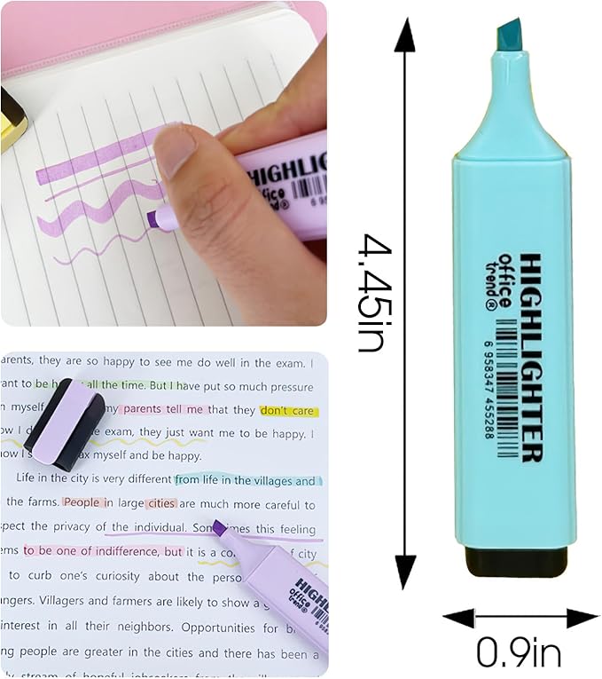 Highlighters 6 Colors - Chisel Tip Fluorescent Marker Pens for Students, Office, Journals, Smooth Writing, Pastel Shades