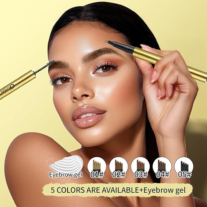 O'CHEAL Double-end Styling Eyebrow Pen and Eyebrow Gel with 3 eyebrow cards, 2-in-1 Eyebrow Pencils for Women with 4-Fork-Tip & Clear Brow Gel, Eyebrow Makeup 05#BLACK