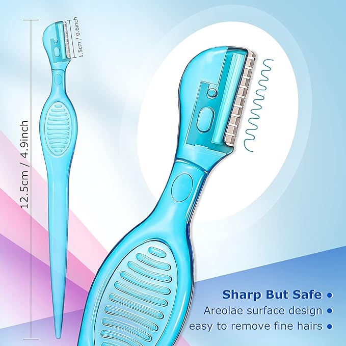 Honoson 8 Pcs Eyebrow Razor for Women Small Face Razors Shaver Trimmer Facial Hair Removal Eyebrow Shaper with Stainless Steel Blade Safety Cover for Peach Fuzz Lip Dermaplaning Tool, 4 Colors