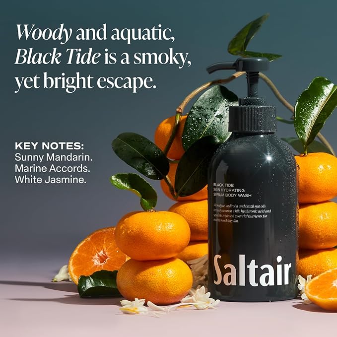 Saltair Body Wash, For Him Scents 2-Pack. Moisturizing Body Cleanser with Monoi Oil and Cupuacu Butter. Luxury Shower Gel for Women and Men. Vegan, Cruelty-Free, Paraben-Free. 2x 17oz Pump Bottles