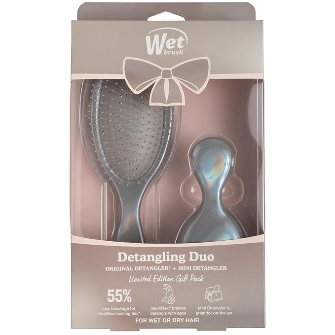 Wet Brush Original Detangler & Mini Hair Brush Gift Pack, Chrome (Iridescence Icon) - IntelliFlex Bristles - Detangling Brush Glides Through Tangles For All Hair Types (Wet & Dry), Limited Edition