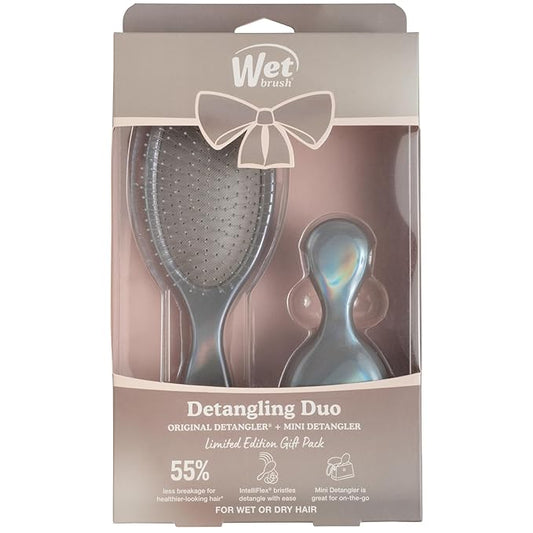 Wet Brush Original Detangler & Mini Hair Brush Gift Pack, Chrome (Iridescence Icon) - IntelliFlex Bristles - Detangling Brush Glides Through Tangles For All Hair Types (Wet & Dry), Limited Edition