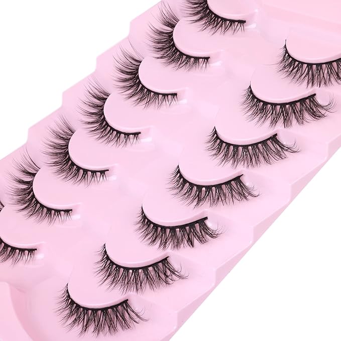 Lashes Natural Look False Eyelashes Wispies Short Faux Mink Lashes Soft 14mm Cat Eye Wispy Strip Eyelashes Pack