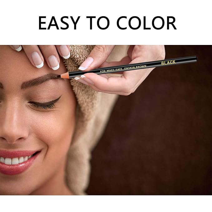 Waterproof Eyebrows Pencil Tattoo Makeup And Microblading Supplies Kit-Permanent Eye Brow Liners In 5 Colors Waterproof Eyebrow Pencils Peel - Brow Pencil Set For Marking (6 Black)