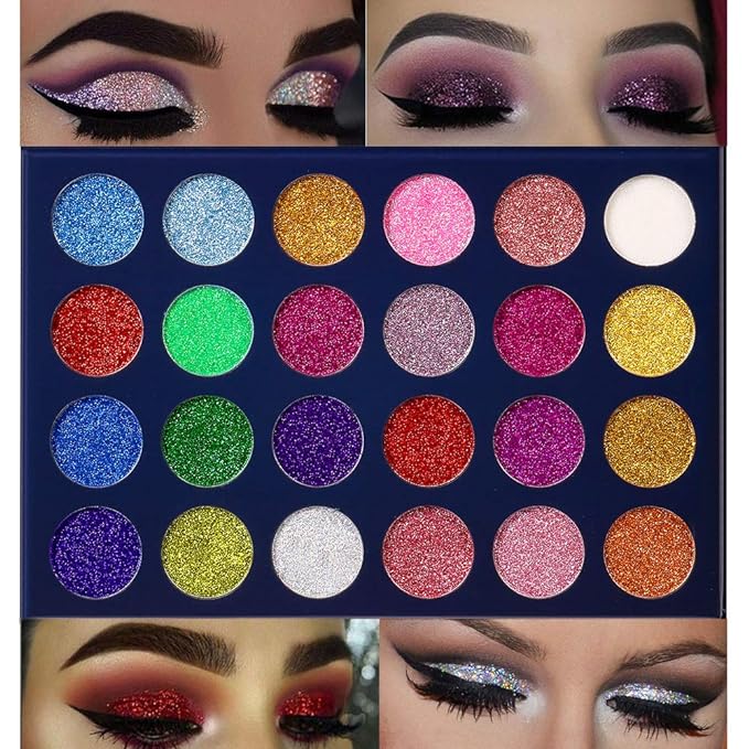 24 Color Pressed Glitter Eyeshadow Palette - Mineral Ultra Shimmer Makeup Palette Eye Shadow Powder Long Lasting Waterproof