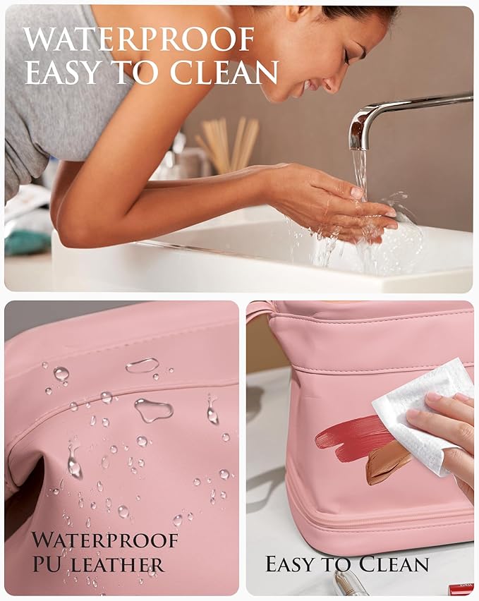 Bridesmaid Gifts for Women, Initial Makeup Bag, Personalized Double Layer Cosmetic Bag with Makeup Brush Organizer, Large Capacity PU Leather Travel Toiletry Bag, Personalized Teacher Gifts