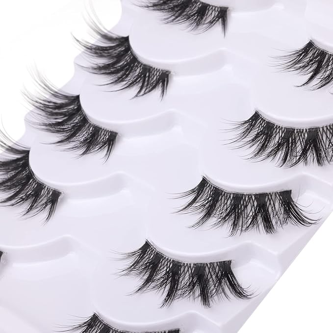 Half Lashes Manga Natural Wispy 3/4 False Eyelashes Cat Eye Lashes Volume Clear Band False Lashes that Look Like Extensions Soft Handmade Reusable Lashes Pack