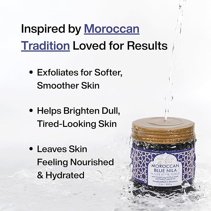 Moroccan Body Scrub Nila Mask with Argan Oil, Sweet Almond, Prickly Pear Seed Oil, Vitamin E Oil, and Shea Butter, Moroccan Body Care (7 oz)