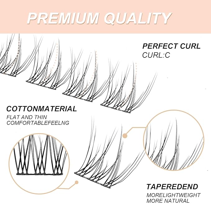 Wispy Cluster Lashes 144 Pcs 10-12mm Mix Natural Individual Eyelashes Wispy C Curl DIY Cluster Eyelash Extensions Super Thin Band Eyelashes (QF-10-12mm)