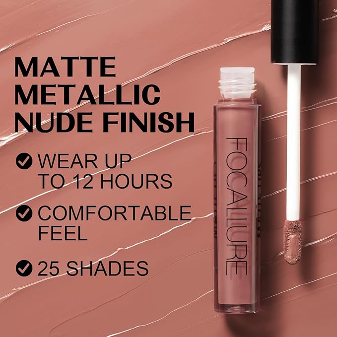 FOCALLURE Ultra Matte Liquid Lipstick,Longwear Rich Lip Colors,Easy to Create a Sexy Lips with High-grade Formula,Long Lasting Waterproof Lipstick Make Up,#50