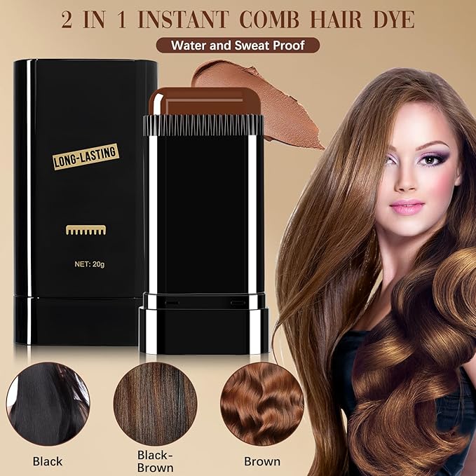 Hair Color Stick, Waterproof and Sweat-Proof Hair Dye Stick, Portable Color Touch-Up Hair Sticks With Comb, Cover Gray Hair Color Correction Sticks for Women & Men (02# Dark Brown)