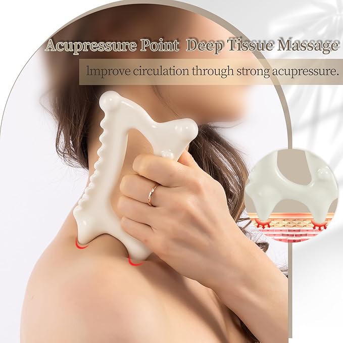 Ceramic Body Gua Sha Tools, Advanced Trigger Point Massage Tools, Korean 괄사 Gua Sha Facial Tools, Lymphatic Drainage Tools Gifts for Mother Women Men(Dual Row Style)