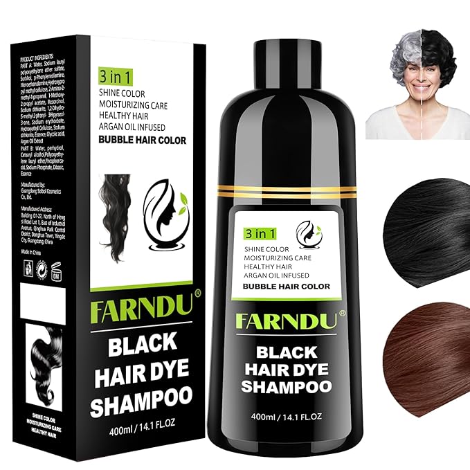 Black Hair Dye Shampoo for Women & Men, Gray Hair Coverage, 3-in-1 Hair Color Shampoo
