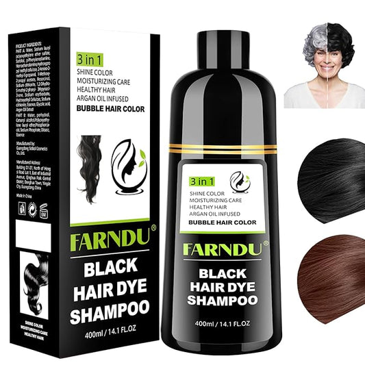 Black Hair Dye Shampoo for Women & Men, Gray Hair Coverage, 3-in-1 Hair Color Shampoo