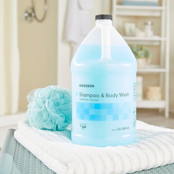 McKesson Body Wash and Shampoo - 1  Gallon Bulk Refill Full Body Wash with Aloe, Summer Rain Scent - Sensitive Skin & Hair 2‑in‑1