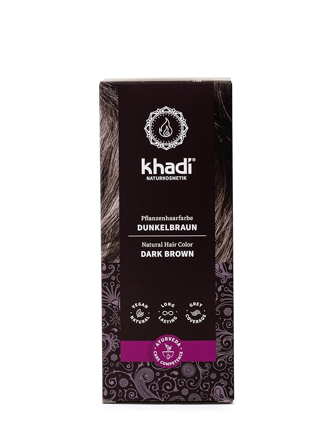 khadi DARK BROWN Natural Hair Color - Hair Color for deep, shiny dark brown to strong black brown - 100% herbal & natural - 3.5 oz