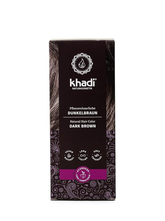 khadi DARK BROWN Natural Hair Color - Hair Color for deep, shiny dark brown to strong black brown - 100% herbal & natural - 3.5 oz