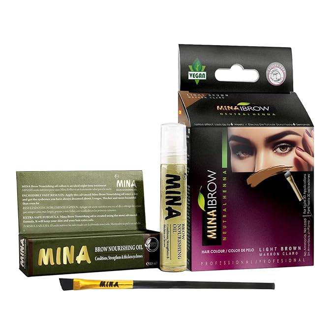 MinaiBrow Instant Hair Dye Kit Light Brown | Natural Spot Coloring Tinting Powder with Nourishing Oil & Brush, Water & Smudge Proof | 100% Grey Coverage Upto 30 Applications
