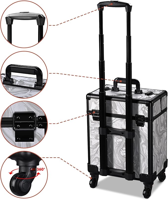 BYOOTIQUE Rolling Makeup Cart on Wheels Hairdressing Brush Bags Hair Tool Travel Suitcase For Nail Bar Studio Cosmetology Beautician Hairstylist Barbershop,CoyoteButtes Graystone