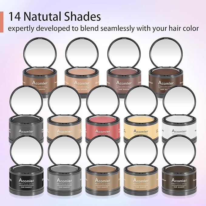 Acomler Root Touch Up Powder - Dark Brown (Gray) for Thinning Hair, Grey Coverage, Hairline Shadow, Eyebrows, Beard Line, and Bald Spots