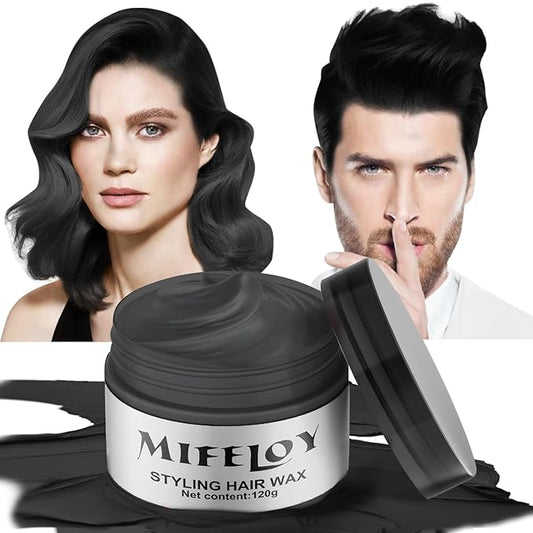 Black Temporary Hair Color Wax, Instant Natural Hairstyle Cream Dye, Washable Styling Pomadesfor Men Girls Women Youth, Disposable Coloring Mud for Party Cosplay DIY Halloween