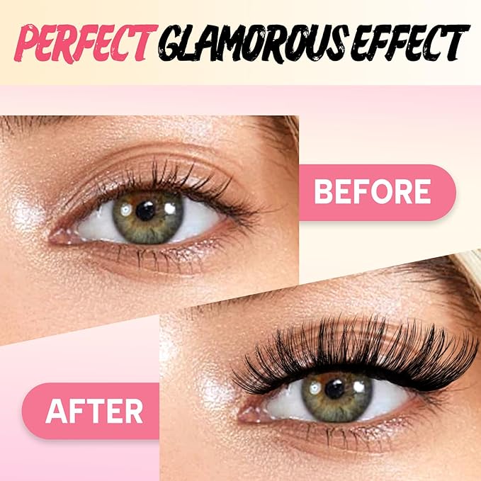 Ahrikiss Lashes Russian Strip Lashes That Look Like Extensions D Curl Fluffy False Eyelashes 10 Pairs 3D Volume Fake Lashes Wispy Faux Mink Lashes Natural Look (D19)