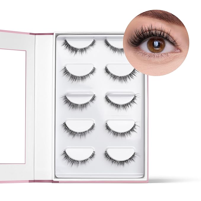 FlutterHabit STICKtionary Bestie Self Adhesive Eyelashes Kit, Pre Glued Underlash Strips for Beginners, No Glue Lash Extensions, Lightweight Reusable Clusters for Natural Look at Home (5 Pairs)