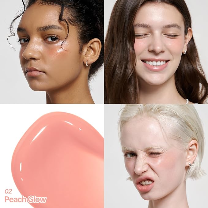 2aN Heart Wearing Liquid Cheek (0.15oz) – Dewy Liquid Blush with Soft Glow & Clear Layering | Hydrating Essence + Glossy Oil Blend | Buildable, Finger-Blend Texture | 8 Vibrant Shades (02 Peach Glow)