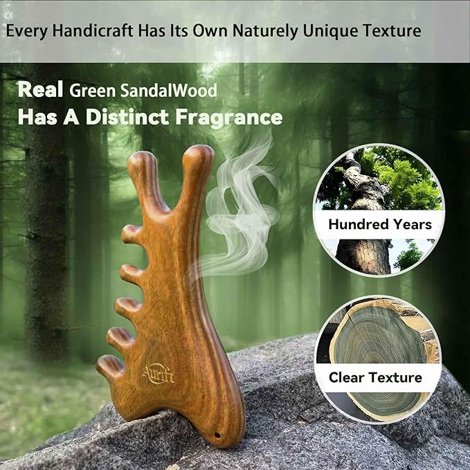Gua Sha Tool for Face & Body, Christmas Gifts for Adults Mon, 4 in 1 Sandalwood Guasha, Lymphatic Drainage,Jaw Lifting & Nose Sculpting, Head Massage Comb for Stress Relief,Home Office Self Care