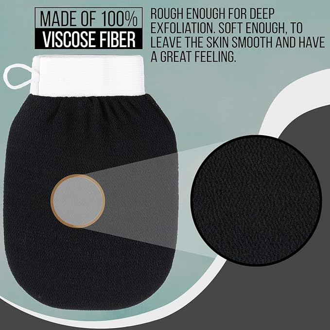 Exfoliating Body Scrub for Bath and Shower Use - Face Scrubber and Body Exfoliator Mitt, Dead Skin Remover - Exfoliating Glove Shower Scrub for Men and Women - Single Black