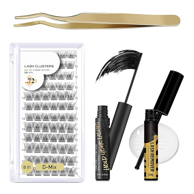 DIY Lash Extension Kit B01 Lash Cluster DIY Eyelash Extension Kit Individual Lashes Eyelash Clusters with Eyelash Glue Remover Lash Applicators for DIY Eyelashes Extensions (Kit,B01)