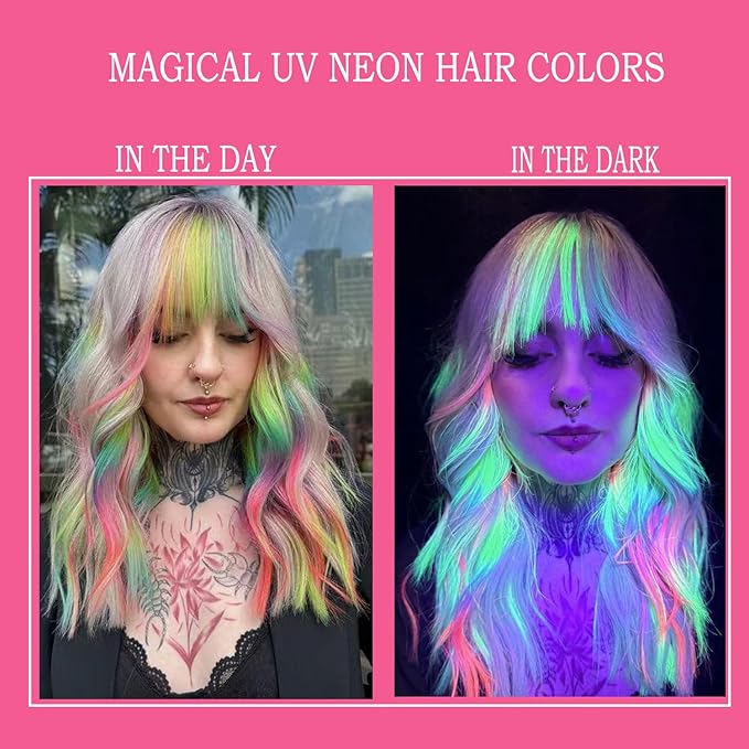 3 Colors Magical Vibrant Temporary Hair Dye, Glow in the Dark UV Neon Hair Gel Set, Light Washable Hair Color Comb Hair Makeup for Concert, Party, Halloween, Christmas (Blue+Pink+Purple, 3 PCS)
